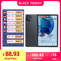 TABWEE W90 Tablet Android 15 da 11 pollici - 24 GB di RAM 256 GB di ROM, doppio 4G LTE + 5G WiFi, Octa Core T615, 8000 mAh, Gemini AI, WideVine L1