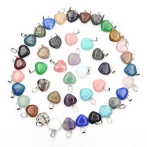 12pcs Natural Stone Quartz Rose Crystal Turquoise Opal Heart Pendants 16mm DIY Jewelry Making Necklace Accessories Charms Craft