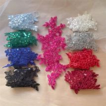 10 Stück/5 Paar. Bordüre Spitze glänzende Pailletten verspiegelte Blumen. Hochzeitskleid Hochzeitsschuhe Kopfschmuck DIY Nähzubehör RS 252103