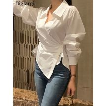 Frühling Sommer Hemden Tops Frauen schlanke Bodycon Mode sexy unregelmäßige plissierte Damen Blusen koreanischen Stil Frau Shirts Tops