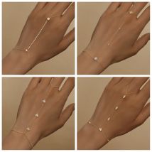 ROXI 925 Sterling Silver Heart/Star Zircon Bracelet With Finger Design For Women Hand Chain Accessories Party Jewelry Gift