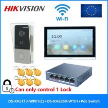 HIKVISION KIT videocitofono POE 802.3af multilingue, include DS-KV6113-WPE1(C) e DS-KH6350-WTE1 e
