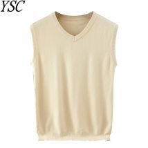 Maglia da uomo in misto lana cashmere lavorato a maglia stile classico Colletto a V Tinta unita ampia Maglione senza maniche morbido di alta qualità per tenere al caldo