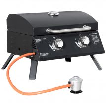 Outsunny Barbacoa de Mesa a Gas Plegable con 2 Quemadores Tapa y Parrillas BBQ