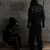 Y2K street fashion dark wind leopard skull pattern autumn and winter suit 2025 new Harajuku retro zipper sweater loose pants