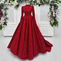 Floria High Neck verzierte Abendkleider für formelle Ballmuslim Vestidos De Noche A-Linie Stickerei Perlen individuell gestaltet