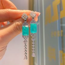 2022 New Rectangular Tassel Dangle Earrings Women Emerald High Quality Crystal Long Hanging Jewelry Friends Gift Korean Style