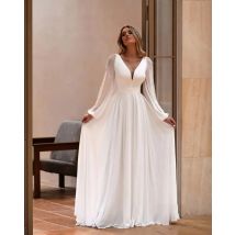 Maßgeschneiderte Brautkleider für die Braut, lange Ärmel, V-Ausschnitt, schlichtes Brautkleid mit Perlen, A-Linie, Robe De Mariee