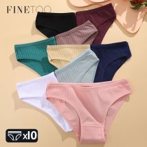 FINETOO 10PCS frauen Baumwolle Höschen Sexy Atmungsaktive Unterwäsche Weibliche Solide Bequeme Dessous Gestreiften Slip Großhandel M-XL