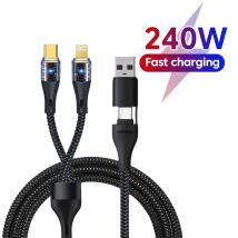 Cavo dati multifunzione per telefono cellulare 2 in 2 da 240 W Cavo di ricarica rapida PD Caricatore 4 in 1 per Samsung Huawei Xiaomi iPhone Cavo PD