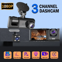 Dash cam a 3 obiettivi con 1080P ad alta definizione, visione notturna, registrazione frontale, interna e posteriore, connessione per cellulare, senza scheda r