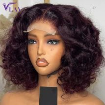 Leimlose Perücken Echthaar 400 Dichte Bouncy Curly 13×6 HD Lace Frontal Perücken Echthaarperücke 4×4 HD Lace Wig Wear And Go 99J Color