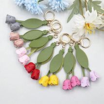 Fashion Cute Charm Creative Bag Pendant, Fashion Tulip Bag Decoration PU Leather Leaf Flower Key Chain, For Family/Friends Gift