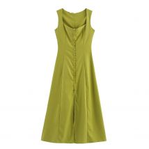 Frauen A-linie Langes Kleid Elegante Square Neck Ärmellose Midi Kleider Sommer Dame Pendeln Taste Kleider Frauen Kleidung