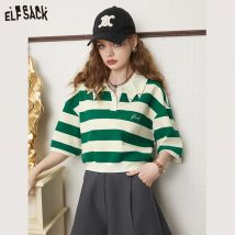 ELFSACK Gestreifte, getäfelte kurze T-Shirts für Damen, Frühling/Sommer, kurzärmelige Basic-Tops für den Alltag