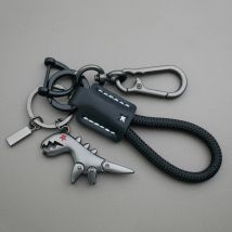 Custom Name Number Cute Cartoon Dinosaur Leather Rope Keychain Personalize Logo Car Key Chain Ring Bag Braid Keyring Pendant