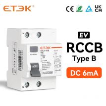 ETEK RCD DC Fehlerstromschutzschalter RCCB 10KA 1P+N 2P 4P 2Pole 4Pole 40A 63A 30mA Typ B 6mA EV