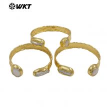 WT-MPB129 Elegant Popular Tiny Cuff Bangle With Two Pearls With 18k Real Gold Plated For Women Precious Gifts