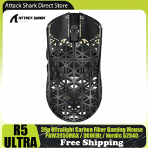 ATTACK SHARK R5 Mouse da gioco wireless ultra fibra di carbonio, sensore da gioco PixArt PAW3950MAX, 42000 DPI, 8000 Hz, MCU Nordic 52840