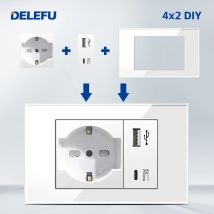 DELEFU Presa Italiana Lavagna FAI DA TE USB Tipo C Interruttore Campanello 45A 20A Tenda Telefono CAT5 TV HDMI SAT Smart Bianco