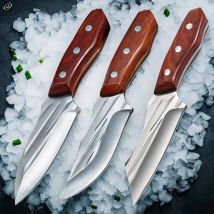 Edelstahl geschmiedet Knochen scharfe Universal messer dreiteilige Haushalts küche Obst schneiden Fleisch Knochen Massivholz Griff