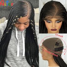 36-Zoll-Spitze-geflochtene Perücken, volle Spitze, synthetische Zöpfe, Perücken mit Babyhaar, Spitze-Frontal, handgefertigte Cornrow-Zöpfe-Perücke für schwarze Frauen