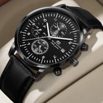 VA VOOM Marke Herren Uhr Mode Leder Casual Stil 43mm Multi funktionale Timing Quarzwerk Schwarz Männer Armbanduhr relogios