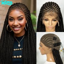 32 Zoll Cornrow geflochtene Perücken synthetische Box Braids Perücke volle Spitze geflochtene Perücke für schwarze Frauen gemischte Spitze vorne Flechten Haar Perücke