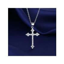 925 Sterling Silver Inlaid Zircon Cross Pendant Necklace Birthday Anniversary Wedding Party Gift