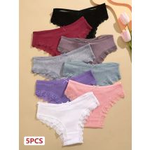 5PCS Baumwolle Gestreiften Slip Sexy Kreuz Gürtel Spitze Unterwäsche frauen Niedrige Taille Brasilianische Höschen Atmungsaktive Dessous Bogen Unterhose