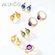 ALLNOEL 925 Silber Creolen Für Frauen Bunte Amethyst Citrin Kristall Candy Gold Farbe Edlen Schmuck Geschenke Großhandel