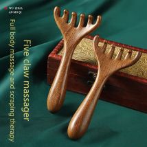 1pc natürliches goldenes Sandelholz Fünf-Klauen-Kopfhaut massage gerät Gua Sha Tool Back Scratcher Spa Handheld Meridian Massage Kamm Haarpflege
