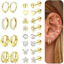 Drperfect 1Pair Flat Back Earrings for Women Surgical Steel Earrings for Sensitive Ears Hoop Stud Cartilage Tragus Piercings