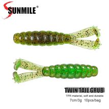 SUNMILE 10 Stück Diver Grub Soft Fishing Lure Twin Tails Salted TPR 10X Tough Soft Worm Bait Silicone Wobbler Leurre