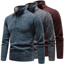 Herren Stehkragen Pullover einfarbige Samt pullover Slim Fit elegante Luxusmarke braun Strick pullover