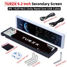 TURZX 9,2-calowy ekran USB jako drugi wyświetlacz do obudowy komputera, 1920*462 IPS LCD, wyświetlacz Type-C, monitorowanie CPU, RAM, GPU, HDD, FPS, pogody