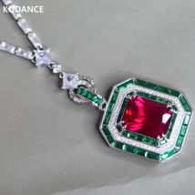 Kqdance Rechteck 12*16mm Labor grün Edelstein smaragdrot Rubin Diamant Anhänger Zirkon Tennis Kette Halskette Luxus Schmuck für Frauen