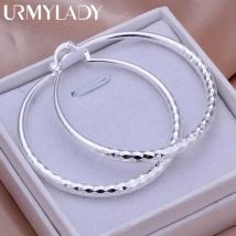 URMYLADY 925 Sterling Silber große Ohrring frauen dame 5 cm kreis top qualität mode hochzeit schöne frauen Schmuck