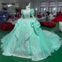 Turchese Robe De Soirée Abiti lunghi verdi di lusso a maniche lunghe con ricamo in cristallo con perline e buco della serratura sul retro per occasioni speciali