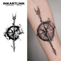 Adesivo per tatuaggio temporaneo con bussola, tatuaggio magico impermeabile, dura fino a 15 giorni di tatuaggio finto, tatuaggio semipermanente