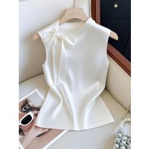 Elegantes, schulterfreies, ärmelloses Top aus Seidensatin mit Schleife für Damen, Basic-Tanktop mit hoher Taille, für Damen, Büro, lässig, kurzes T-Shirt