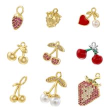 ZHUKOU Neujahrsmode Messing 18K vergoldet Weihnachtsanhänger Kirsche Erdbeere Süßer süßer Schmuck für DIY Armband Halskette