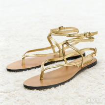 Sexy Gold Ankle Strap Buckle Flat Sandals Women Fashion Cross Tied Designer Shoes Comfortable Lightweight Non-slip Beach Shoes