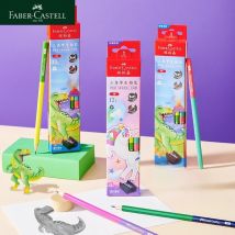 FABER-CASTELL DINOSAUR UNICORN 2B oder HB Dreieckiger zweifarbiger Holzstift Mehrfarbiger Naturholzstift zum Schreiben von Studenten