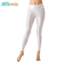 Dehnbare Sporthose für Damen, Bodybuilding, Yoga, Fitness, einfarbig, glänzend, Pilates-Hose, breiter elastischer Bund, Leggings
