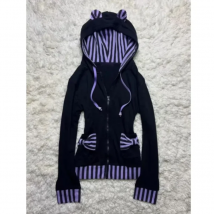 American retro street purple striped women's hooded sweatshirt spring and autumn Y2K Harajuku Gothic style rock women's top