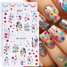 2pcs Graffiti Nail Art Stickers 3D Colorfull Round Dot French Line Design Adhesive Nail Decals Sliders DIY Manicure Decoration