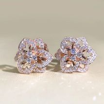 Female Luxury Crystal Flower Earrings Small Zircon Stud Earrings For Women Children Vintage Silver/Rose Gold Color Earrings