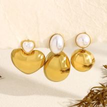 WILD & FREE 18 Karat vergoldete, glänzende Edelstahl-Tropfenohrringe für Damen, luxuriöse Perle, anlaufgeschützt, trendiger Schmuck, wasserdicht