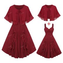 Rosegal Plus Size tiefrote Damen kleider geraffte Rüschen Salat besatz Marmoriertes Kleid mit Krawatte geschichteten Chiffon umhang neue Vestidos
